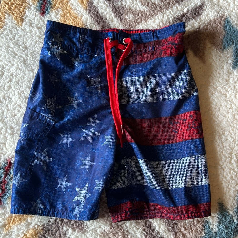 American flag boys swim trunks size XS patriotic